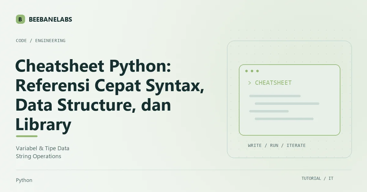 Ilustrasi tutorial: Cheatsheet Python: Referensi Cepat Syntax, Data Structure, dan Library